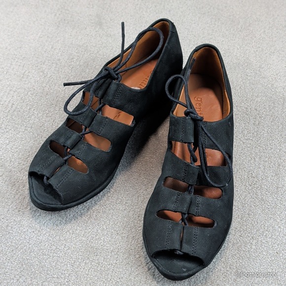 Gentle Souls Vally Lily Sandal Black Leather Lace Up Peep Toe Cage Boho Women 6M — photo 2